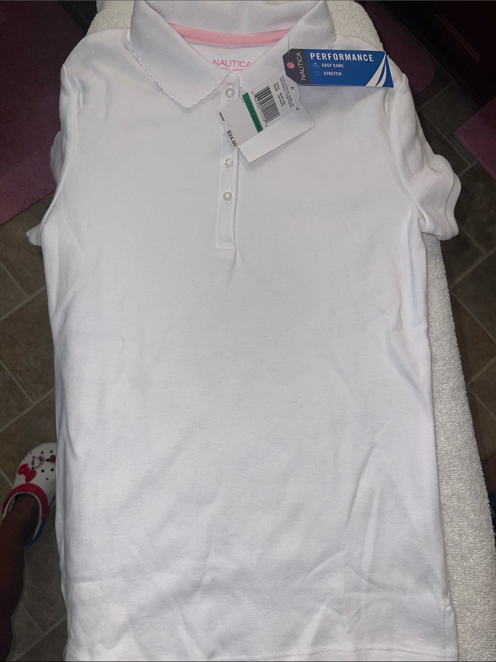 Nautica White Girls Performance Polo with Ruffle collar
